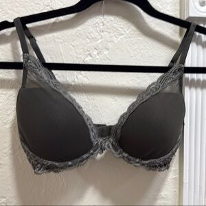 Elegant Gray Lace Trim Bra